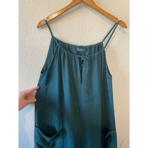 Meo Meli Linen Green Spaghetti Strap Halter Relaxed Fit Front Slit Maxi Dress XL - Picture 2 of 12